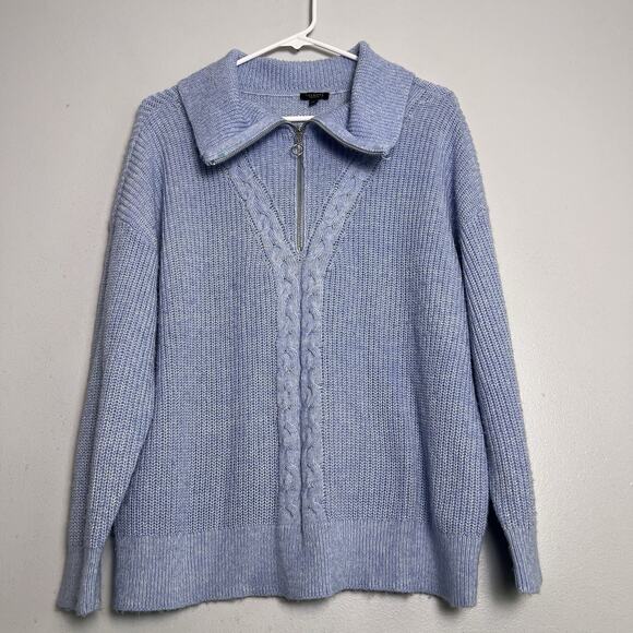 Talbots Womens 1/4 Zip Up Pullover Sweater Plus Sz 2X Blue Cable knit Office - Picture 1 of 12